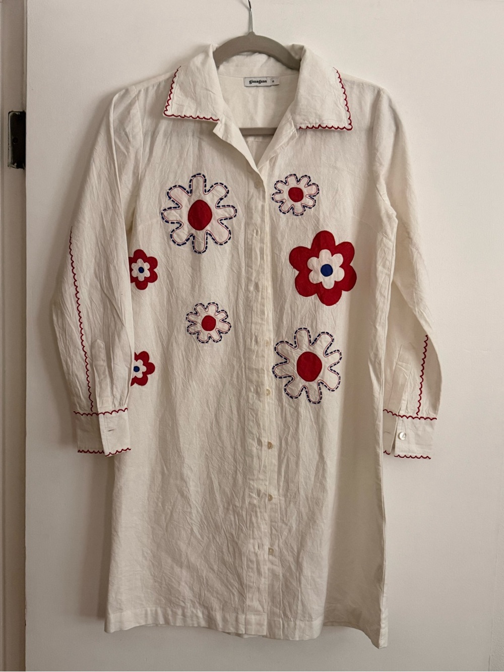 Gimaguas Pia Straight Midi Dress | Embroidered Flower Trim | Size S